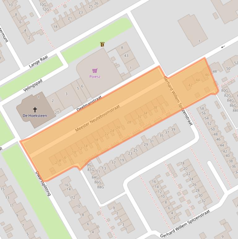 Kaart van postcodegebied 9502CS.