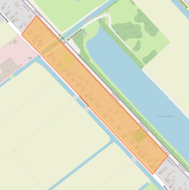 Kaart van postcodegebied 9512SE.