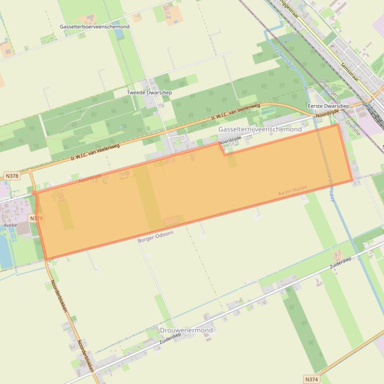 Kaart van postcodegebied 9515PJ.