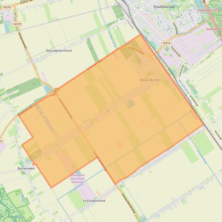 Kaartafbeelding, ingezoomd op postcodegebied 9521.