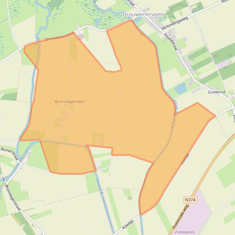 Kaart van postcodegebied 9526TC.