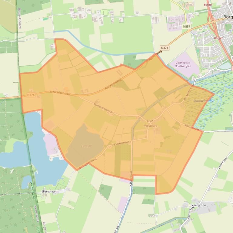 Kaartafbeelding, ingezoomd op postcodegebied 9534.