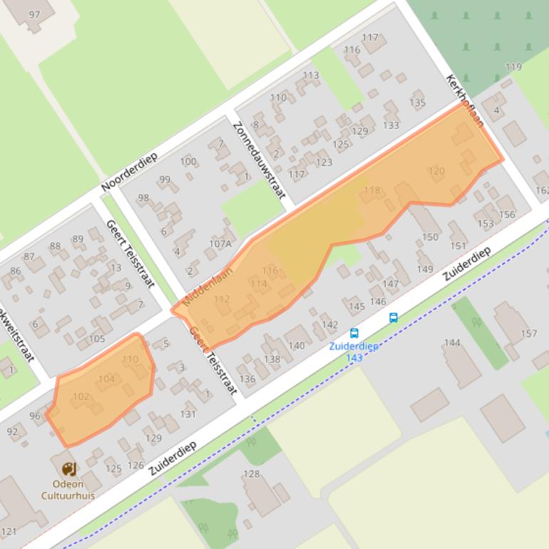 Kaart van postcodegebied 9571CL.