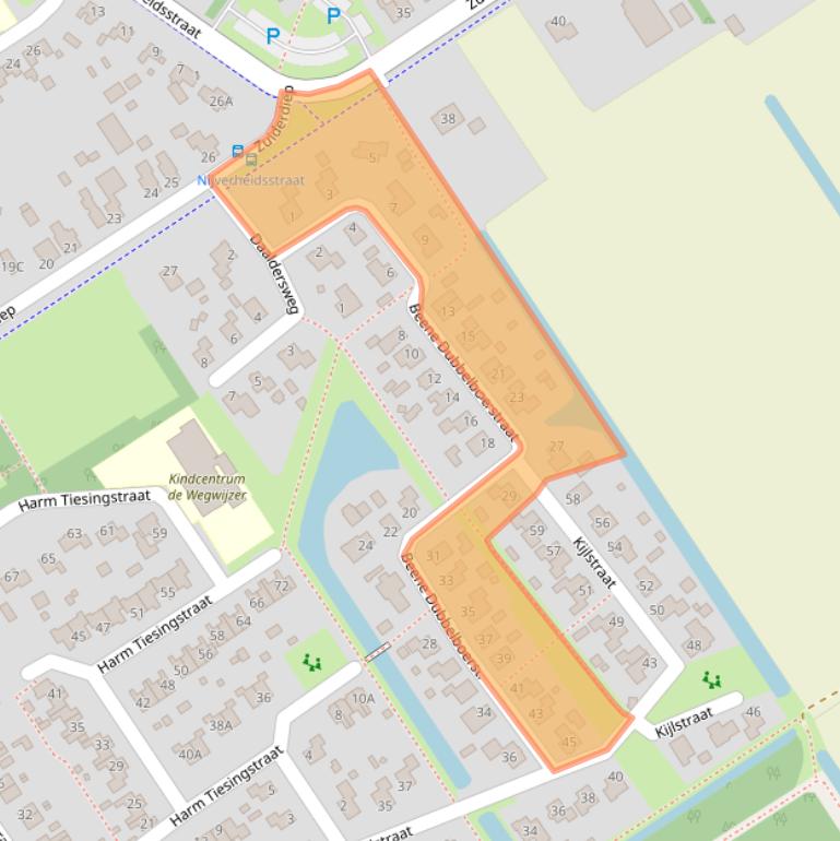 Kaart van postcodegebied 9571DA.