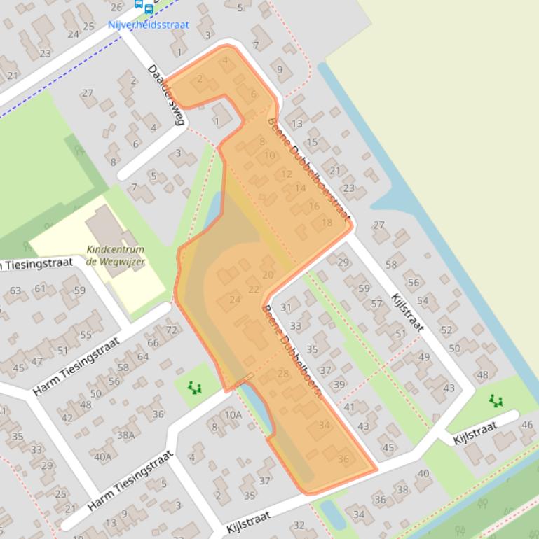 Kaart van postcodegebied 9571DB.