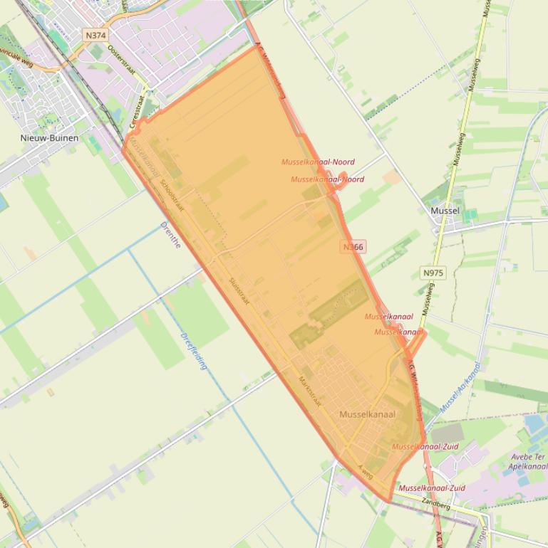 Kaart van postcodegebied 9581.