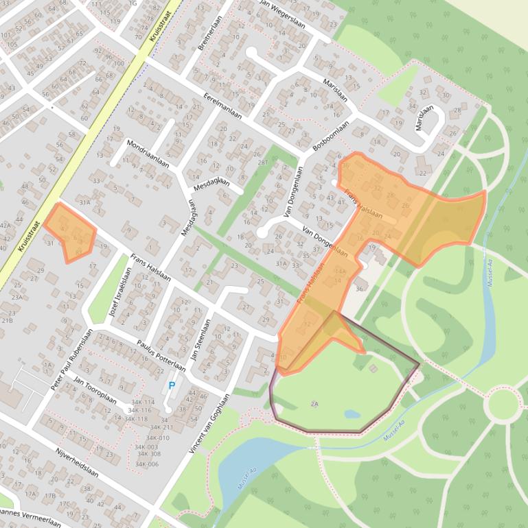 Kaart van postcodegebied 9581EW.