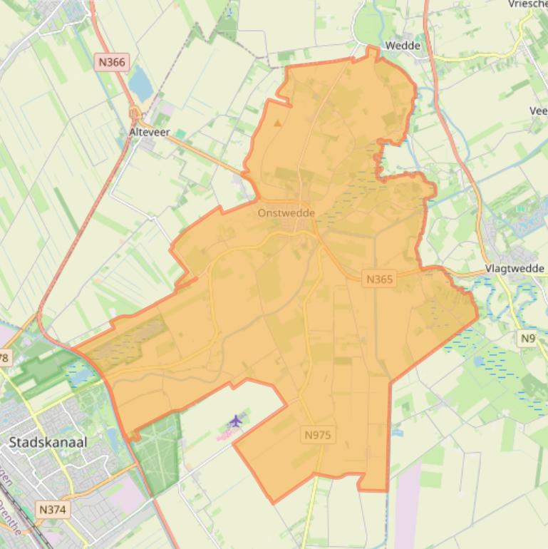 Kaartafbeelding, ingezoomd op postcodegebied 9591.