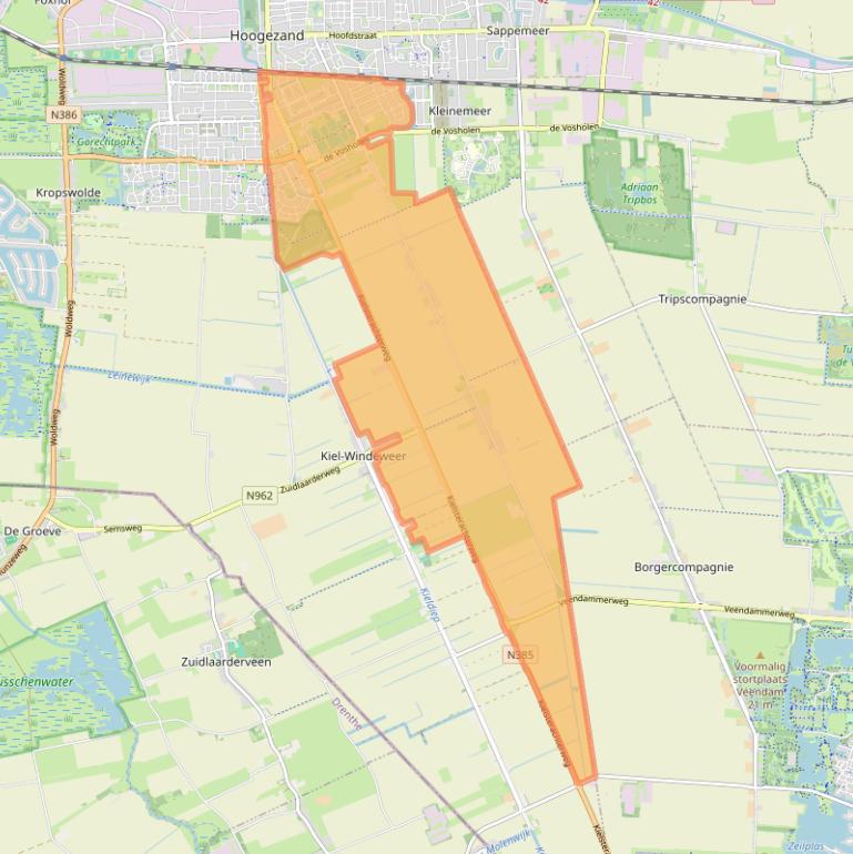 Kaartafbeelding, ingezoomd op postcodegebied 9603.