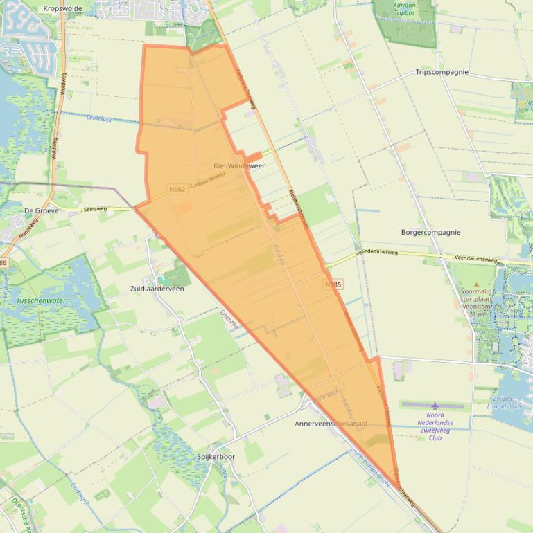 Kaart van postcodegebied 9605.