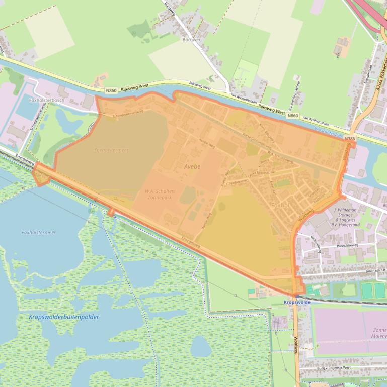 Kaartafbeelding, ingezoomd op postcodegebied 9607.