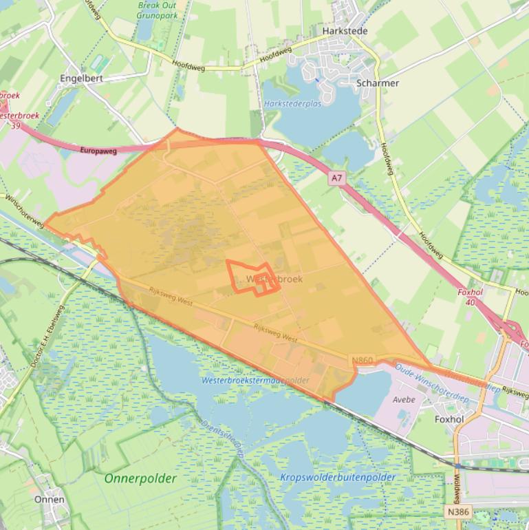 Kaart van postcodegebied 9608.