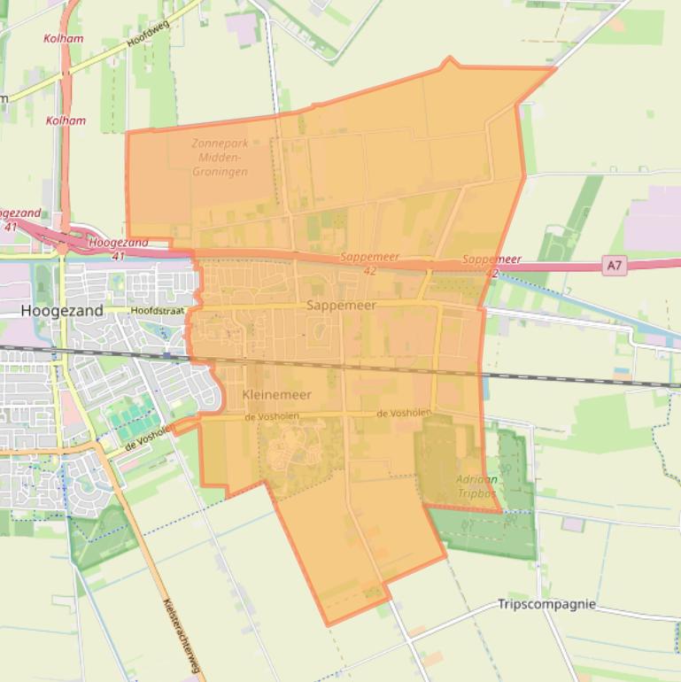 Kaart van postcodegebied 9611.