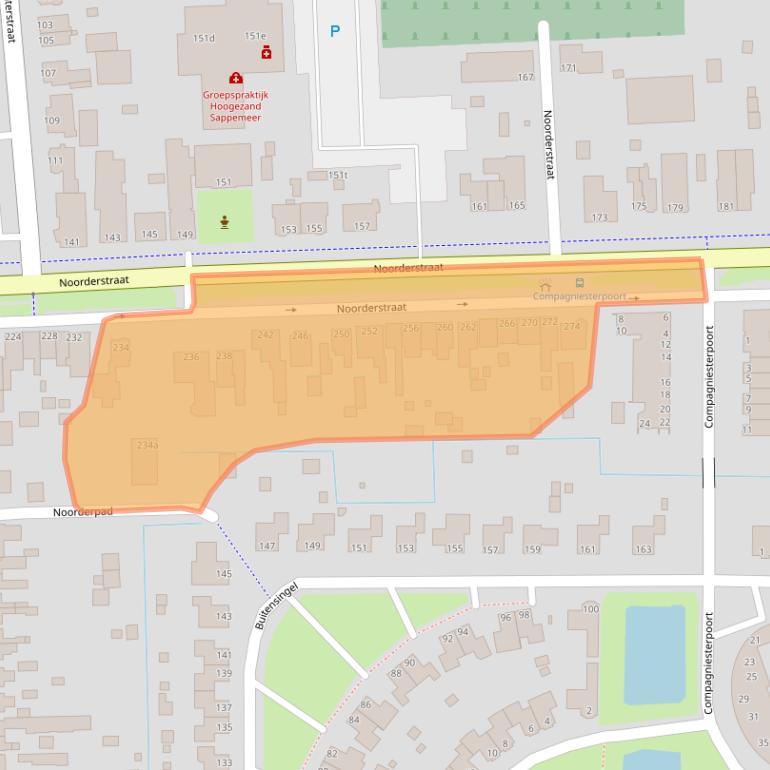 Kaart van postcodegebied 9611AS.