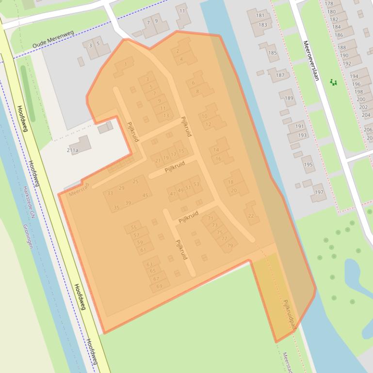 Kaart van postcodegebied 9613BJ.