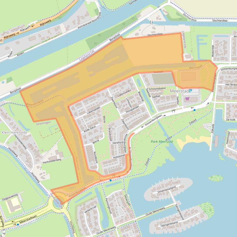 Kaart van postcodegebied 9613CZ.