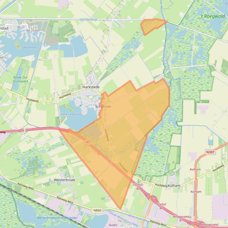 Kaart van postcodegebied 9616.