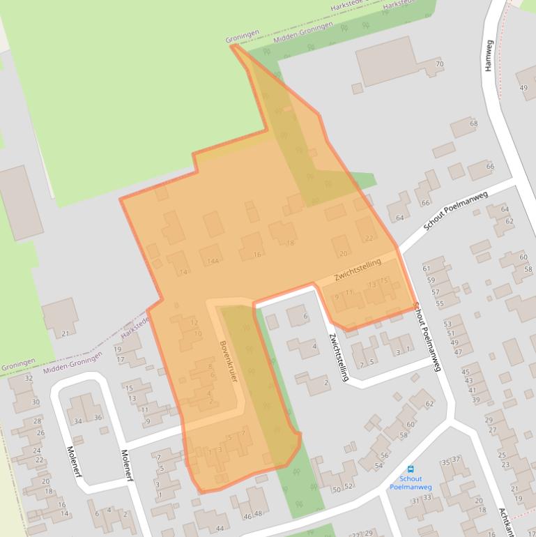 Kaart van postcodegebied 9617BT.