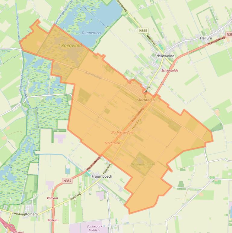 Kaart van postcodegebied 9621.