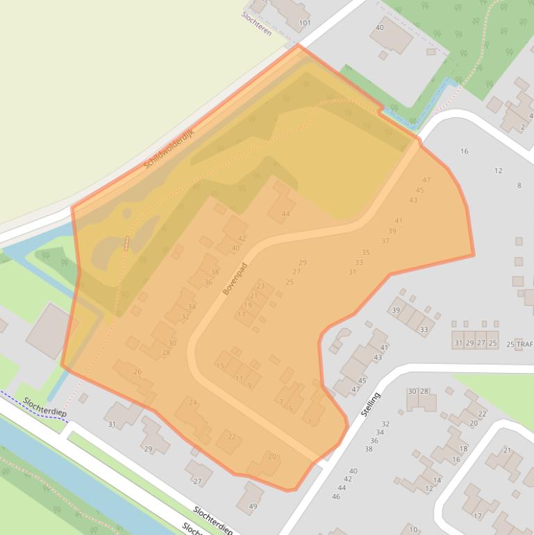 Kaart van postcodegebied 9621TE.