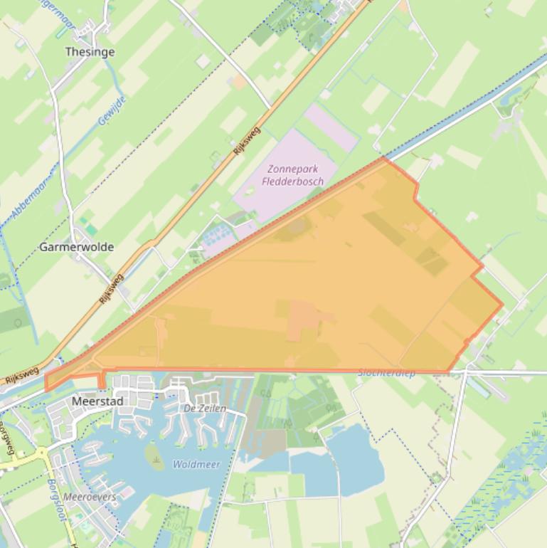 Kaartafbeelding, ingezoomd op postcodegebied 9622.