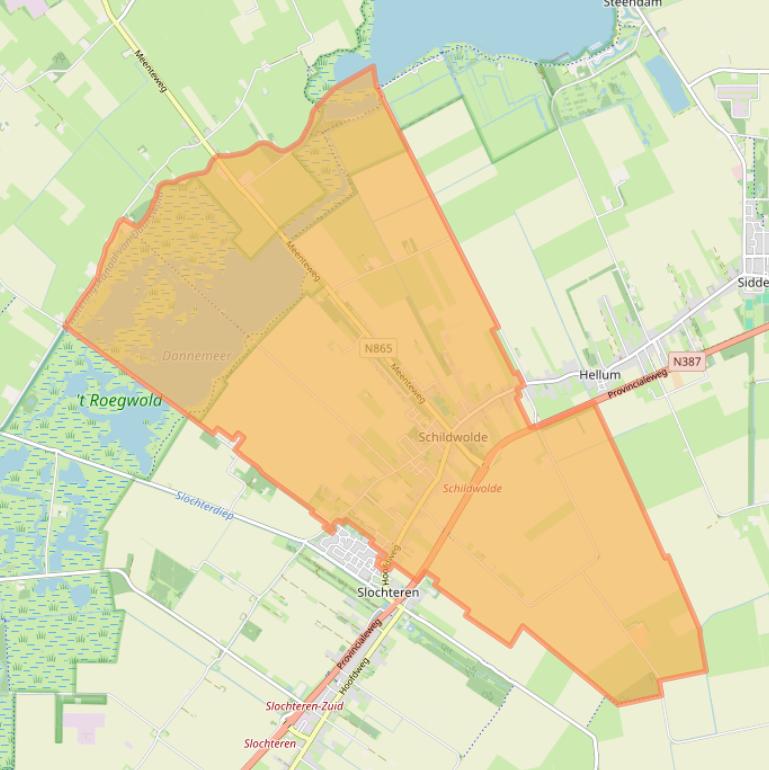 Kaartafbeelding, ingezoomd op postcodegebied 9626.