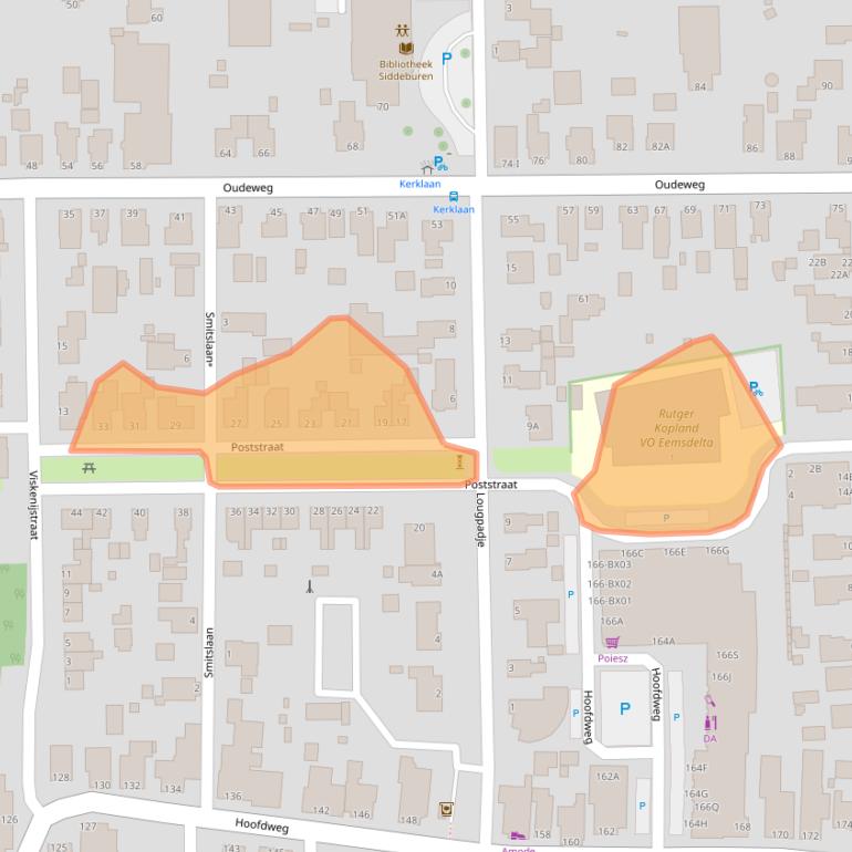Kaart van postcodegebied 9628AA.