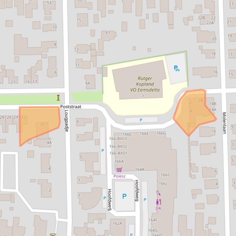 Kaart van postcodegebied 9628AB.