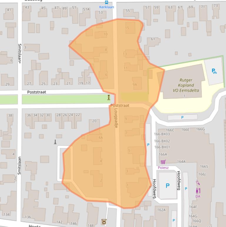 Kaart van postcodegebied 9628AD.