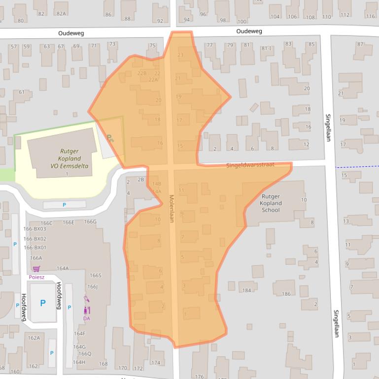 Kaart van postcodegebied 9628AK.
