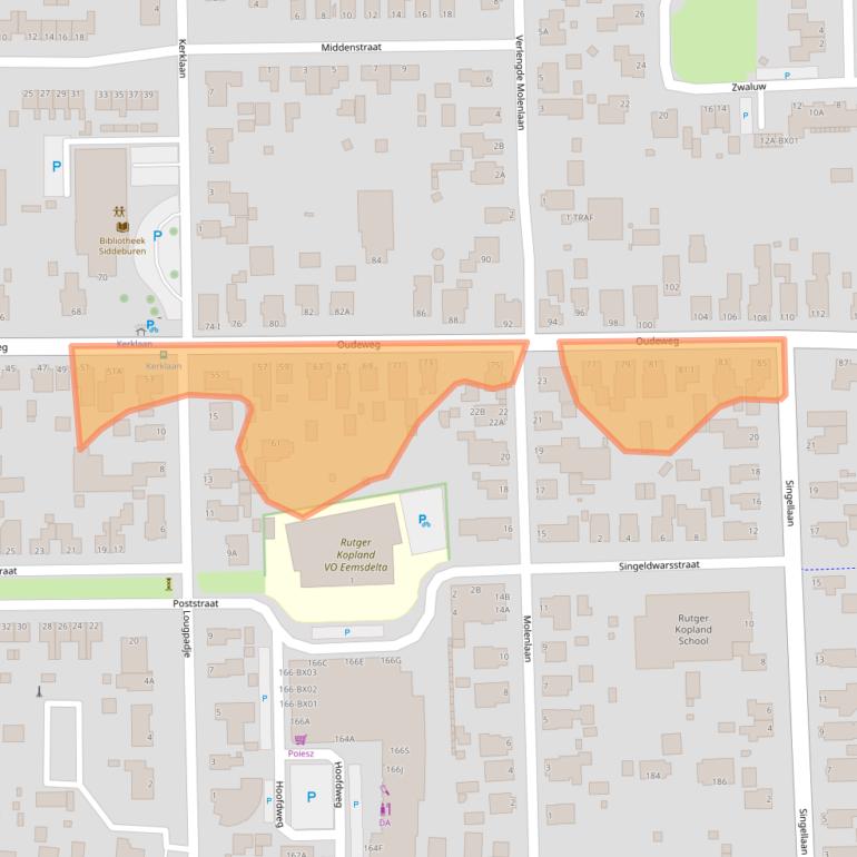 Kaart van postcodegebied 9628CB.