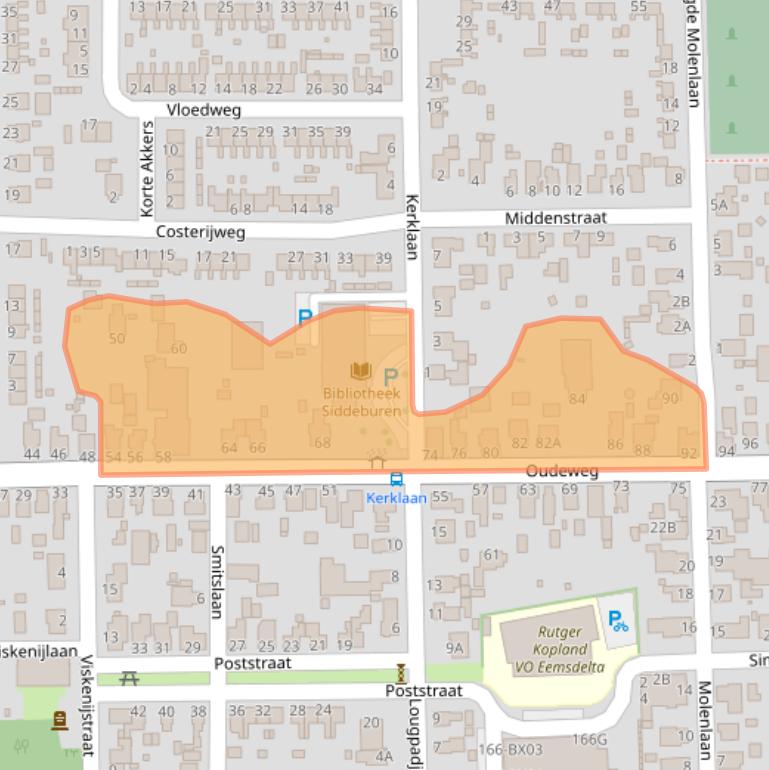 Kaart van postcodegebied 9628CG.