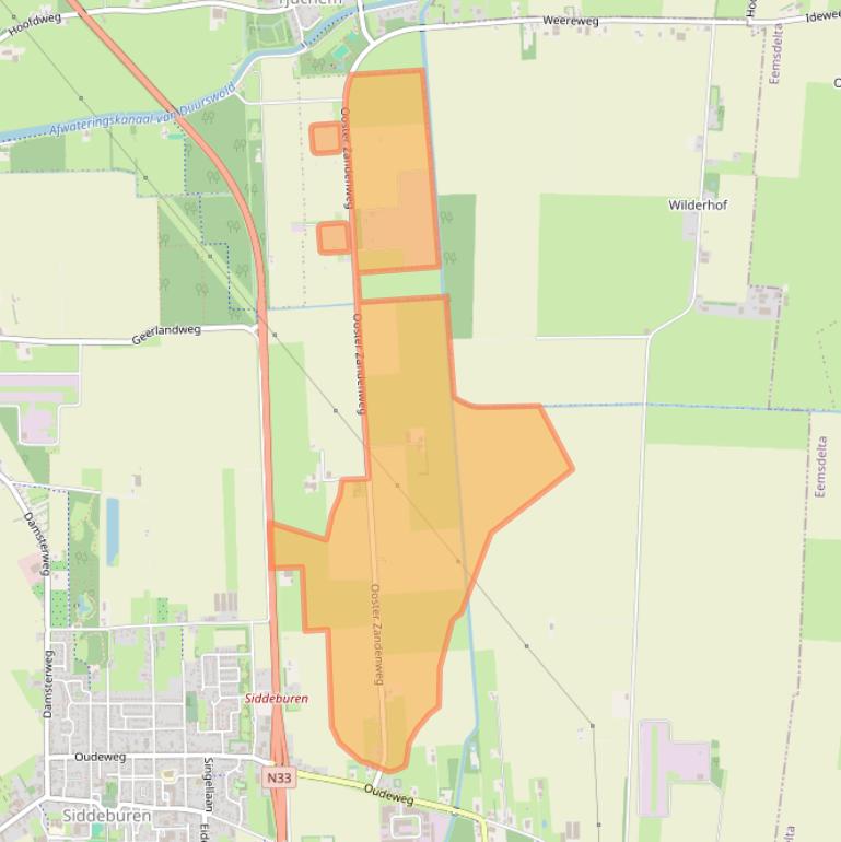Kaart van postcodegebied 9628TD.
