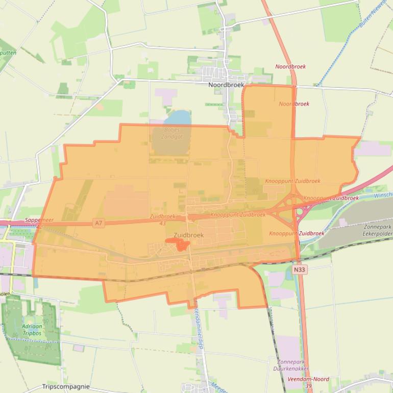 Kaart van postcodegebied 9636.