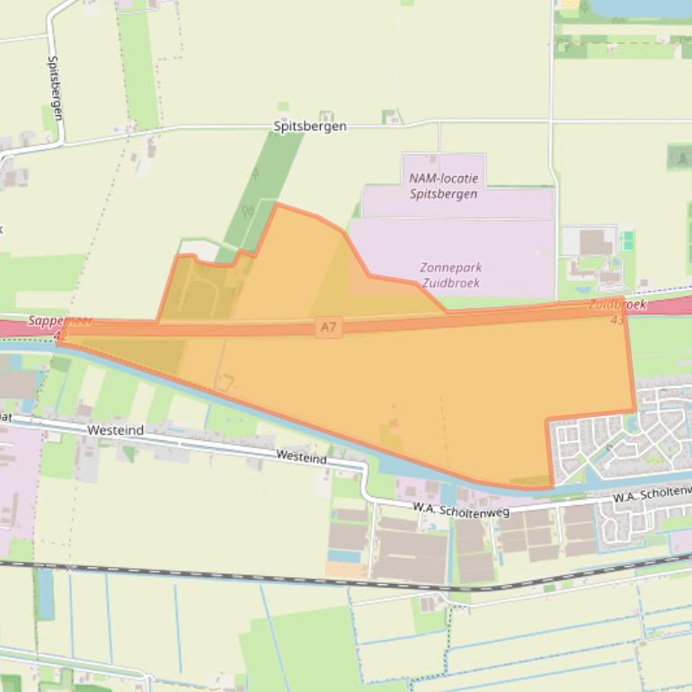 Kaart van postcodegebied 9636TE.