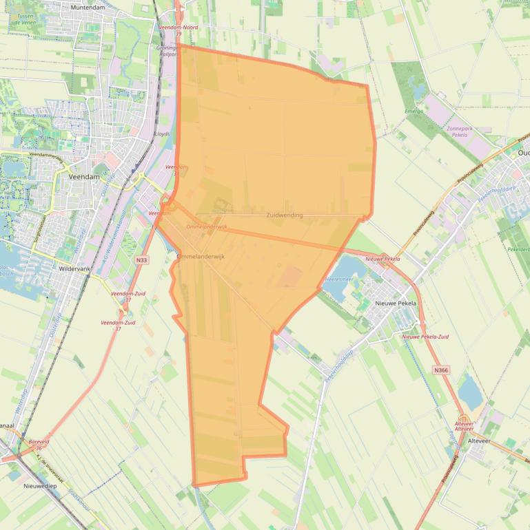 Kaart van postcodegebied 9644.