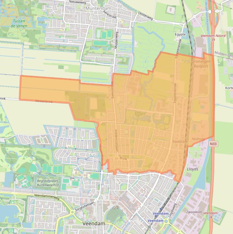 Kaart van postcodegebied 9645.