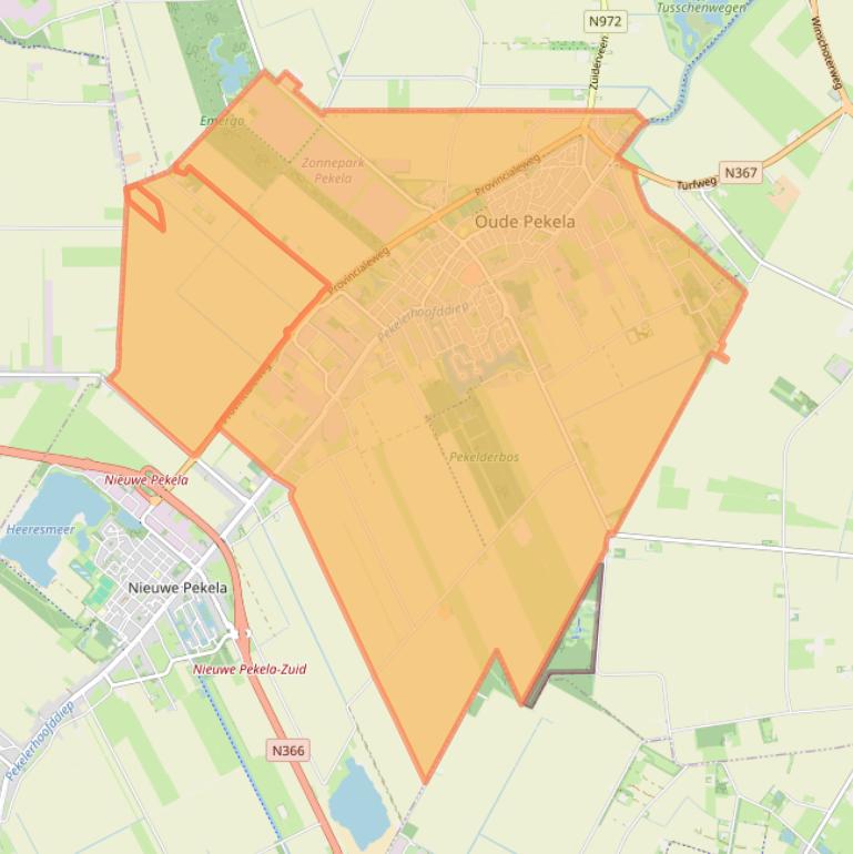 Kaartafbeelding, ingezoomd op postcodegebied 9665.