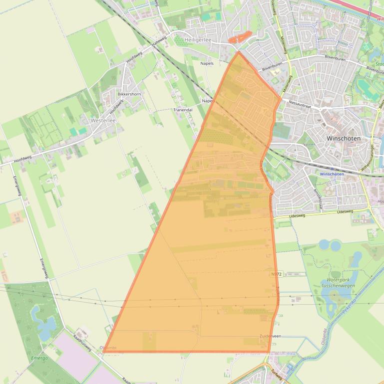 Kaartafbeelding, ingezoomd op postcodegebied 9674.