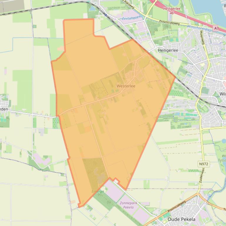 Kaartafbeelding, ingezoomd op postcodegebied 9678.