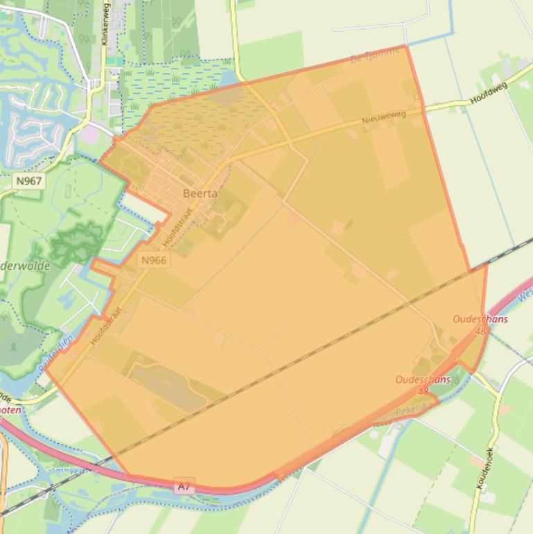 Kaartafbeelding, ingezoomd op postcodegebied 9686.