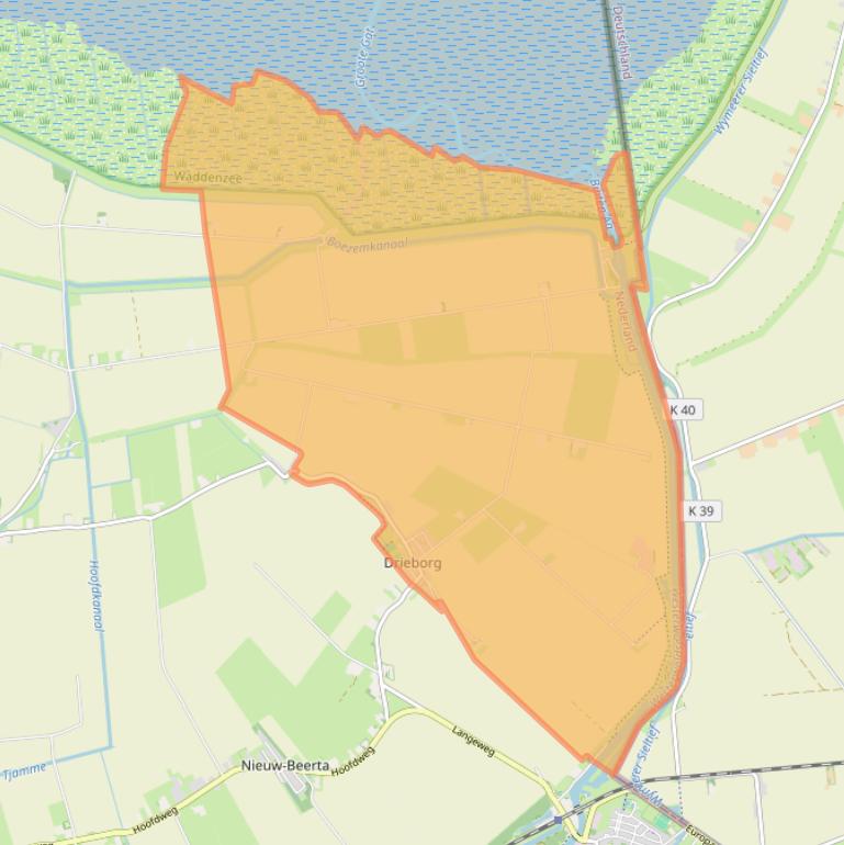 Kaartafbeelding, ingezoomd op postcodegebied 9688.