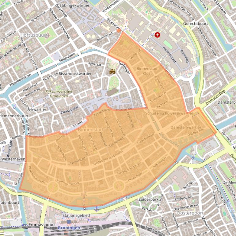 Kaart van postcodegebied 9711.