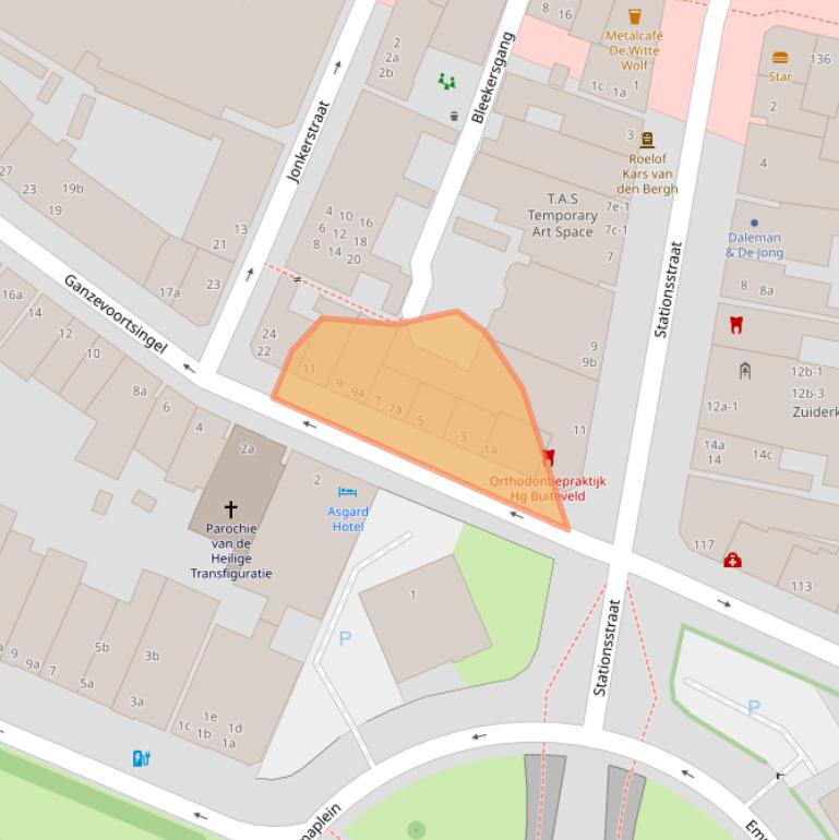 Kaart van postcodegebied 9711AH.