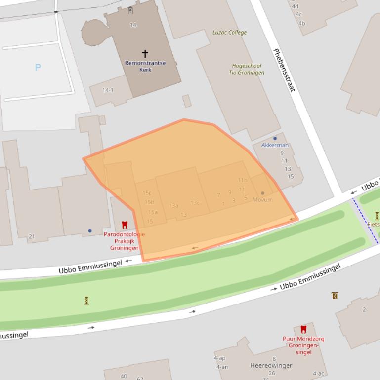 Kaart van postcodegebied 9711BA.