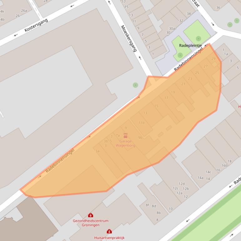 Kaart van postcodegebied 9711EL.