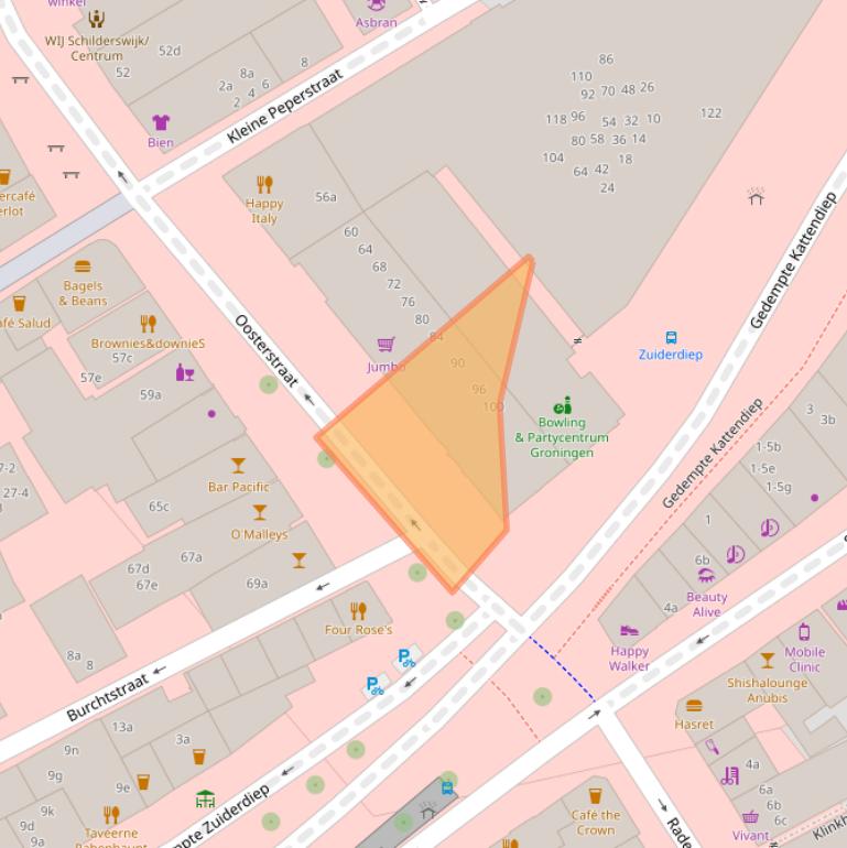 Kaart van postcodegebied 9711NZ.