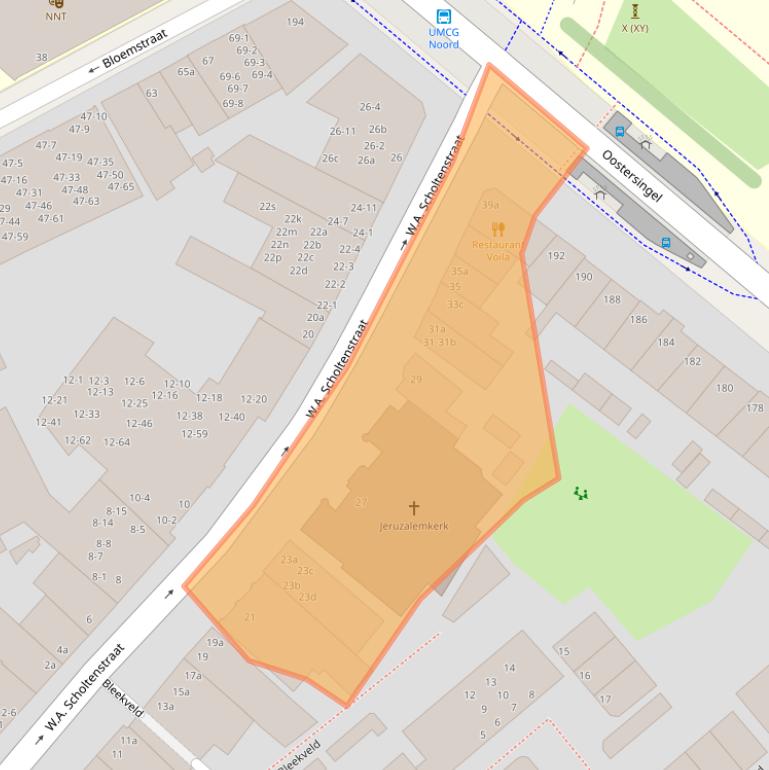 Kaart van postcodegebied 9711XB.