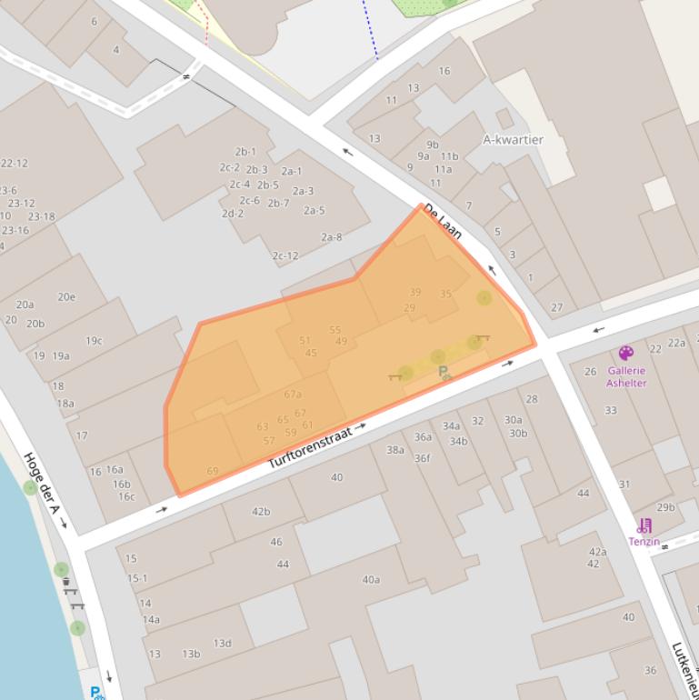 Kaart van postcodegebied 9712BN.