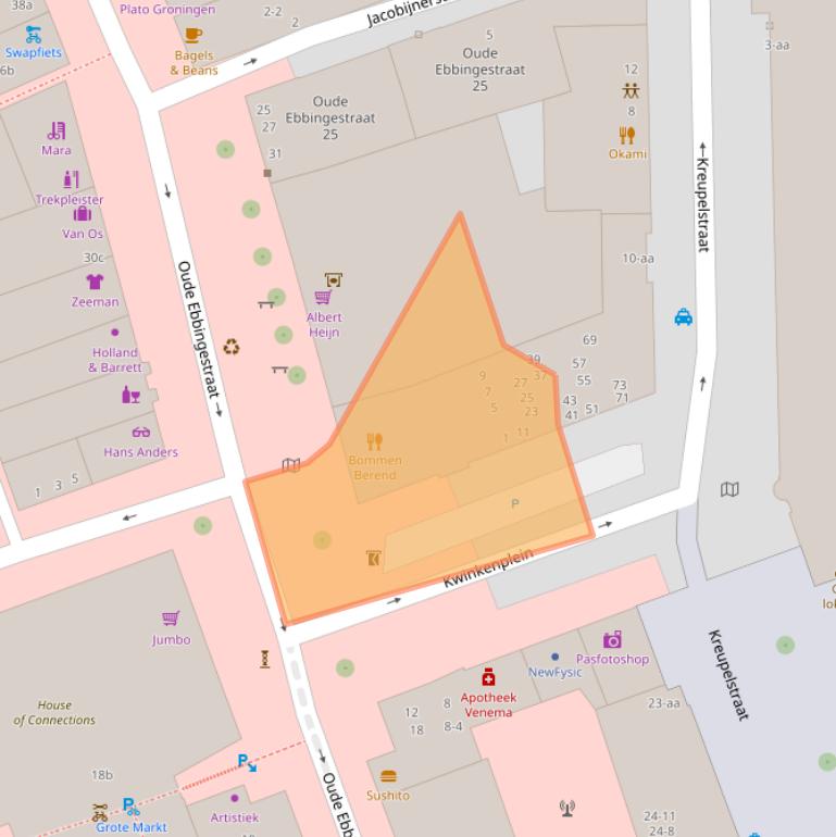 Kaart van postcodegebied 9712GW.